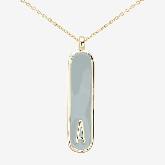 Sparkle Allure Initial Womens 14K Gold Over Brass Bar Oval 16 Inch Pendant Necklace