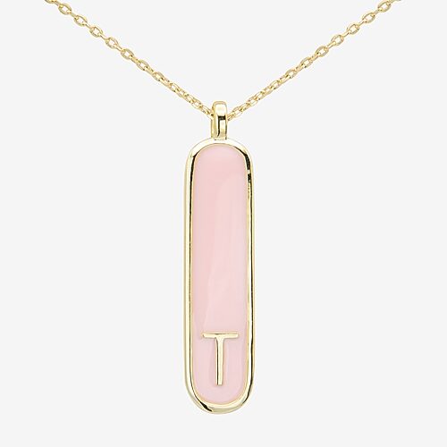 Sparkle Allure Initial Womens 14K Gold Over Brass Bar Oval 16 Inch Pendant Necklace, One Size, T