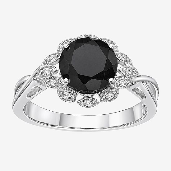 Womens Genuine Black Onyx Sterling Silver Round Cocktail Ring