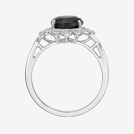 Womens Genuine Black Onyx Sterling Silver Round Cocktail Ring
