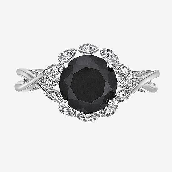 Womens Genuine Black Onyx Sterling Silver Round Cocktail Ring