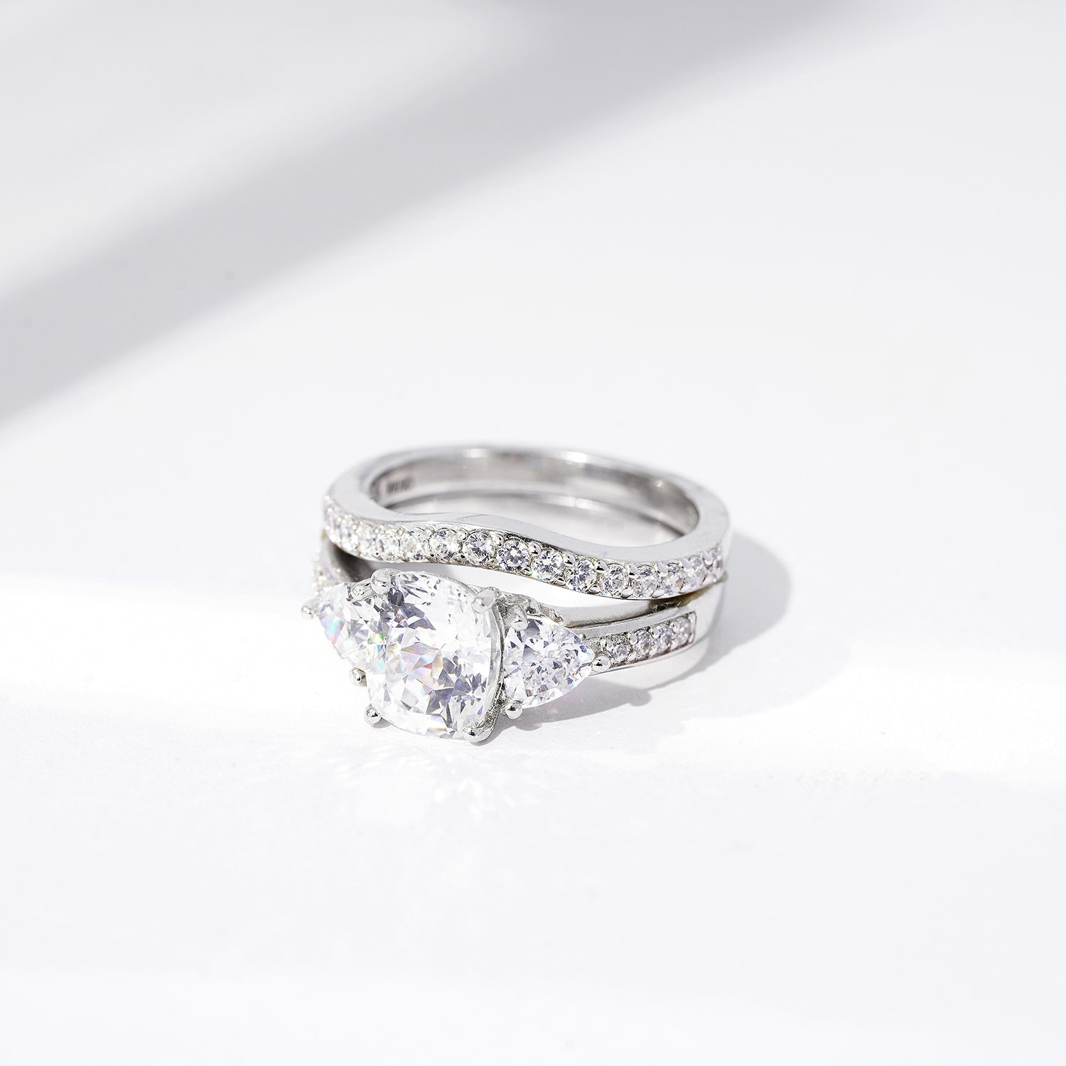 Diamonart Womens Cubic Zirconia Sterling Silver Side Stone 3-Stone Bridal Set