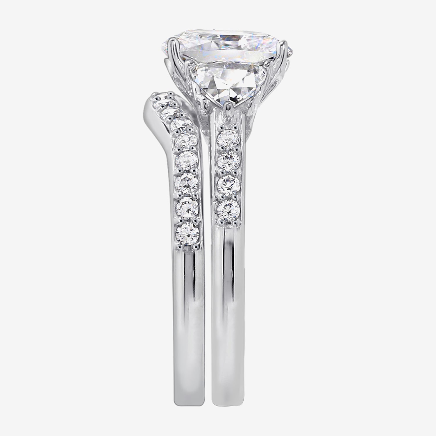 Diamonart Womens Cubic Zirconia Sterling Silver Side Stone 3-Stone Bridal Set