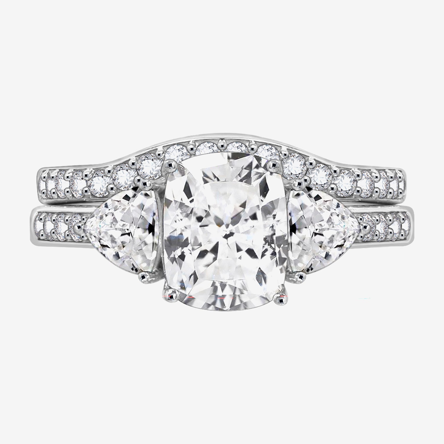 Diamonart Womens Cubic Zirconia Sterling Silver Side Stone 3-Stone Bridal Set