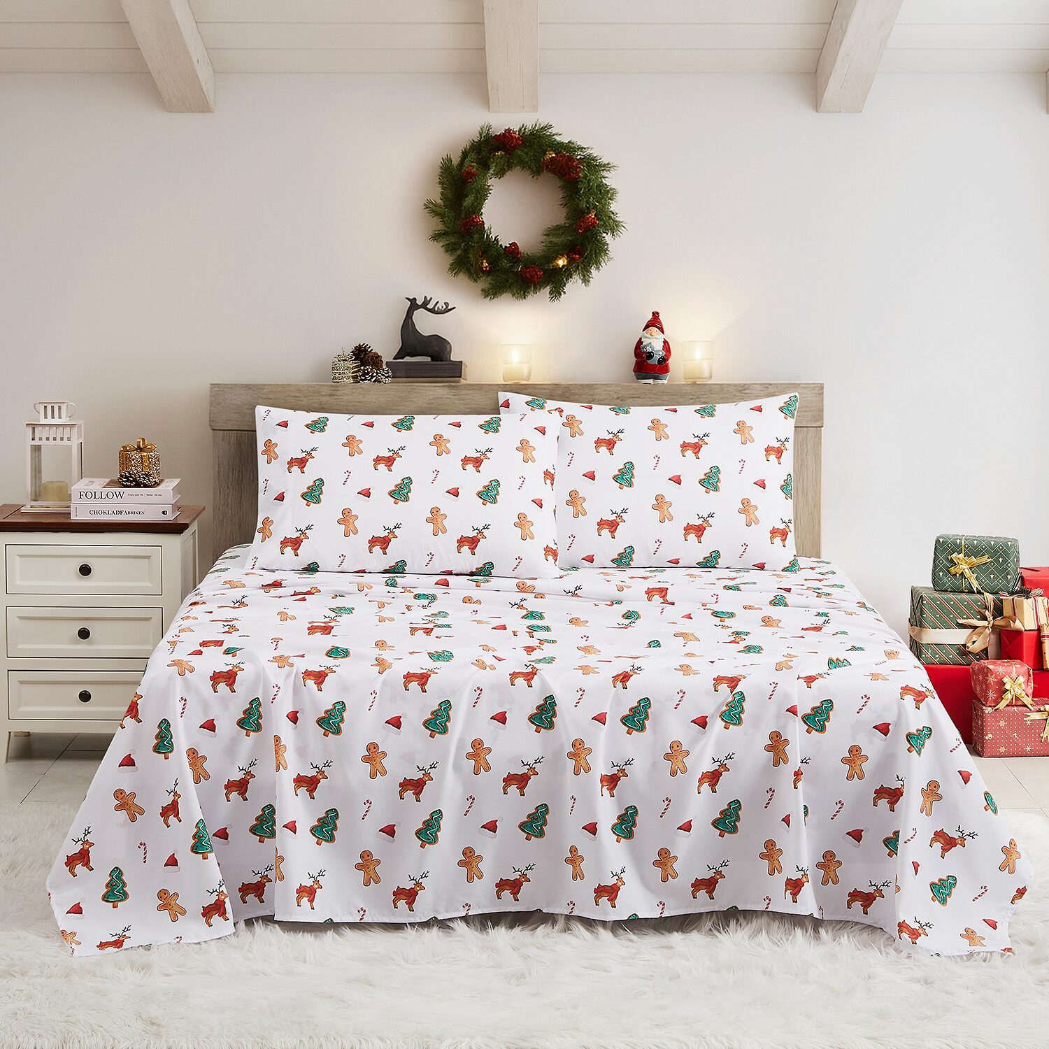 Sweet Home Collection Printed Christmas Holiday Microfiber Deep Pocket Sheet Set