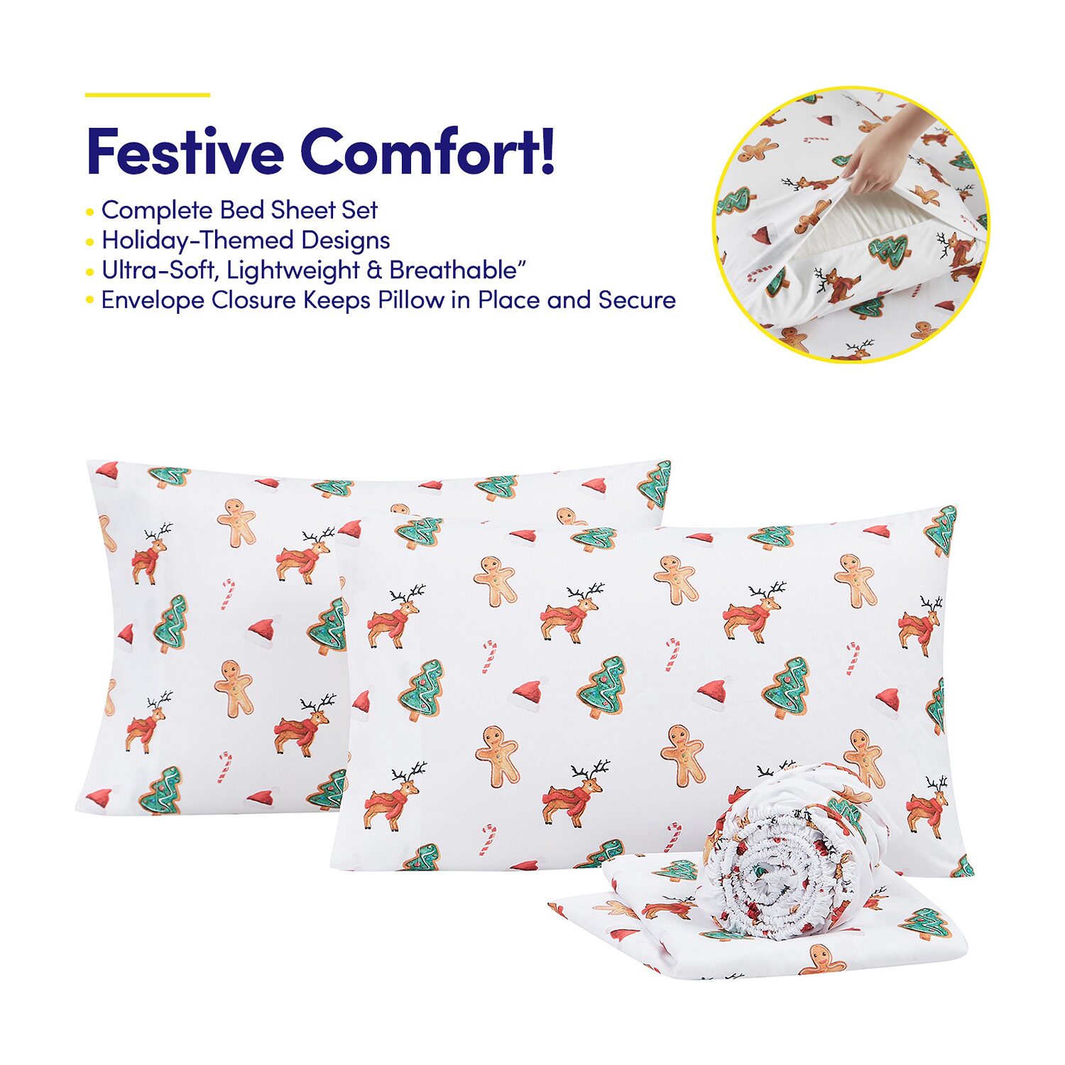 Sweet Home Collection Printed Christmas Holiday Microfiber Deep Pocket Sheet Set