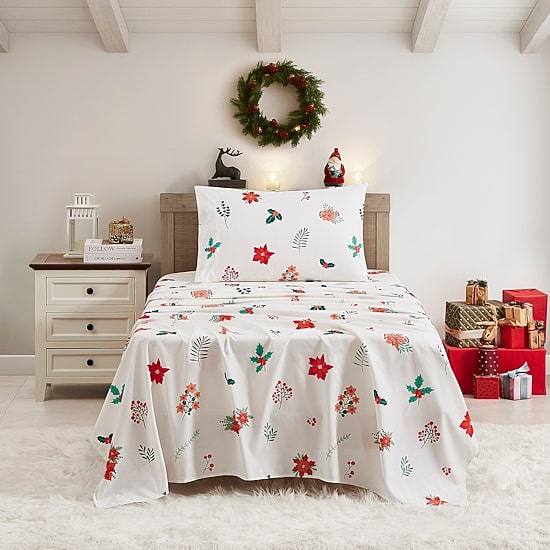Sweet Home Collection Printed Christmas Holiday Microfiber Deep Pocket Sheet Set