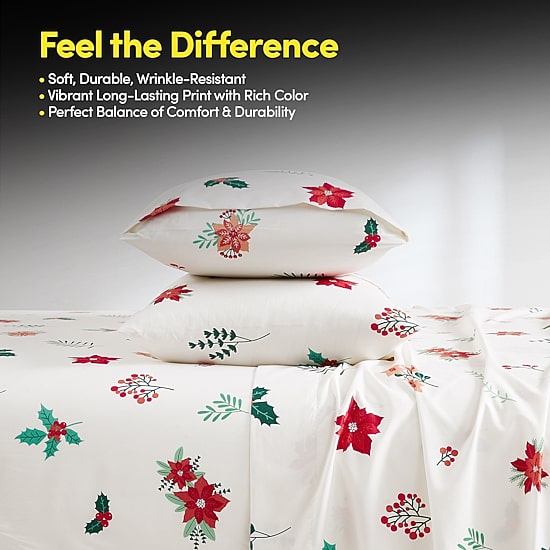 Sweet Home Collection Printed Christmas Holiday Microfiber Deep Pocket Sheet Set