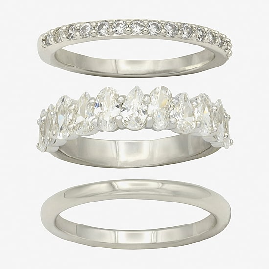 Sparkle Allure Womens 8MM Cubic Zirconia Pure Silver Over Brass Marquise Eternity Band