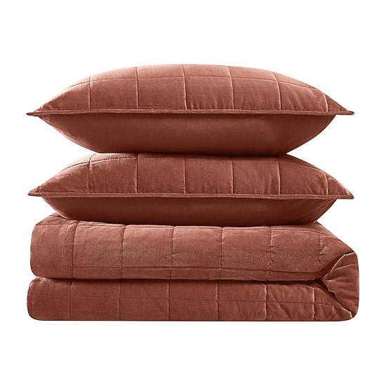 Brooklyn Loom Matte Cotton Velvetbox Stitch Easy Care Quilt Set