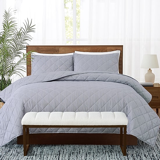 Brooklyn Loom Pinstripe Easy Care Quilt Set