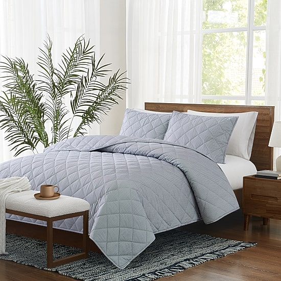Brooklyn Loom Pinstripe Easy Care Quilt Set