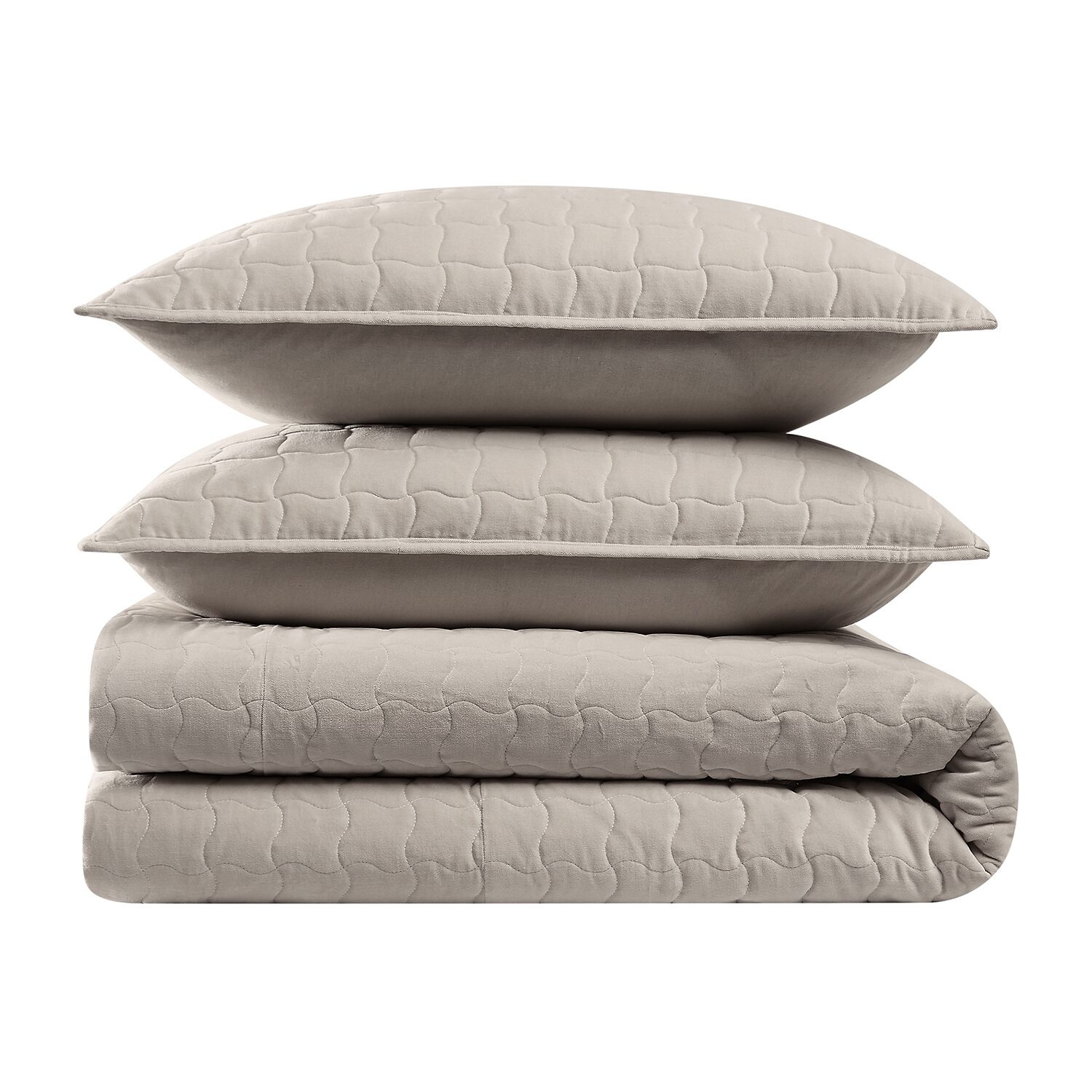Brooklyn Loom Matte Cotton Velvet Wavy Stitch Easy Care Quilt Set