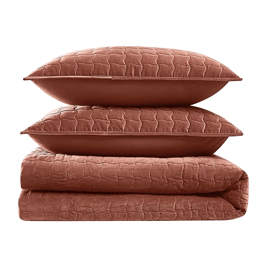 Brooklyn Loom Matte Cotton Velvet Wavy Stitch Easy Care Quilt Set