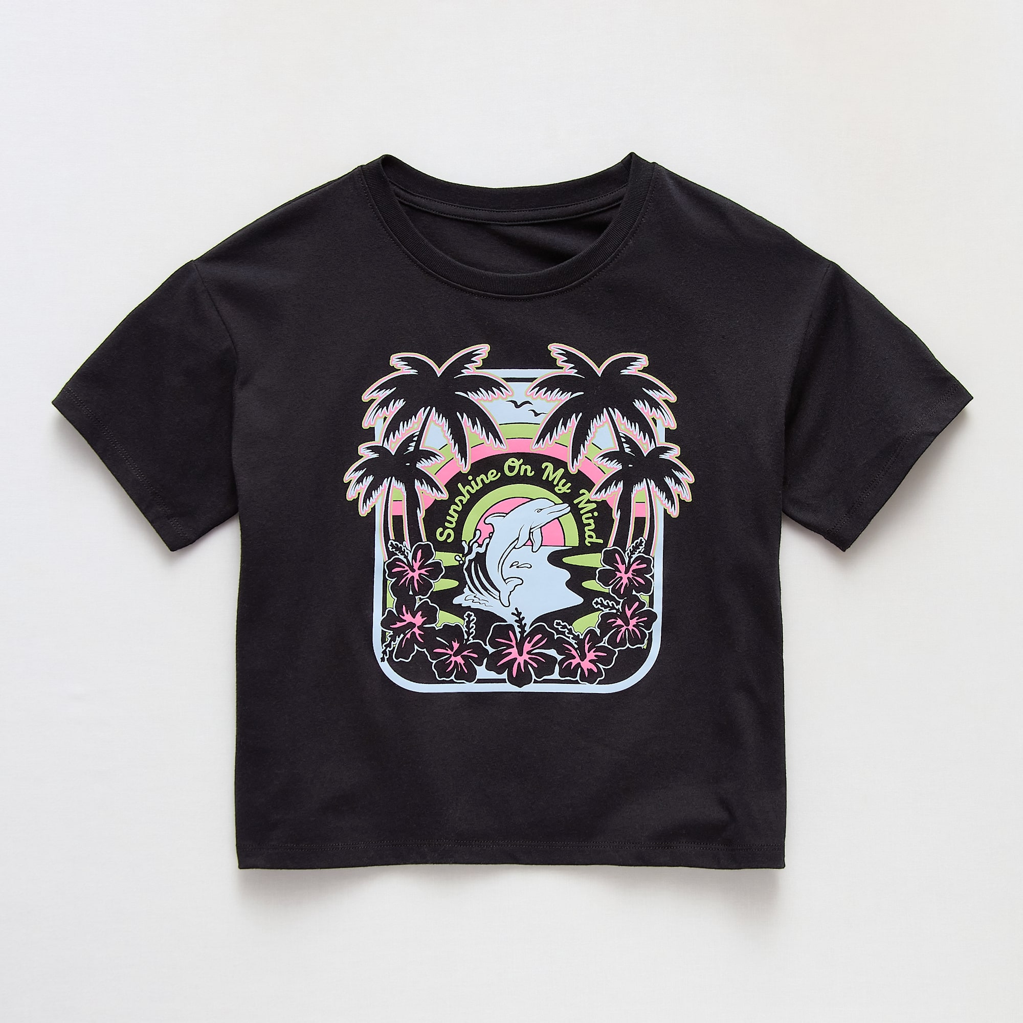 Thereabouts Little & Big Kid Girls Crew Neck Short Sleeve Boxy Fit Graphic T-Shirt