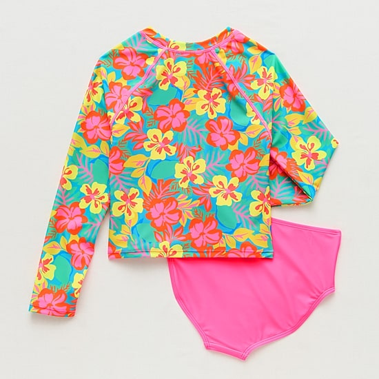 Thereabouts Little & Big Kid Girls UV Protection Floral 2-pc. Rash Guard Set