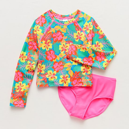 Thereabouts Little & Big Kid Girls UV Protection Floral 2-pc. Rash Guard Set