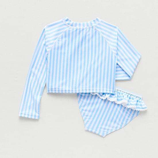 Okie Dokie Toddler & Little Girls UV Protection Striped 2-pc. Rash Guard Set