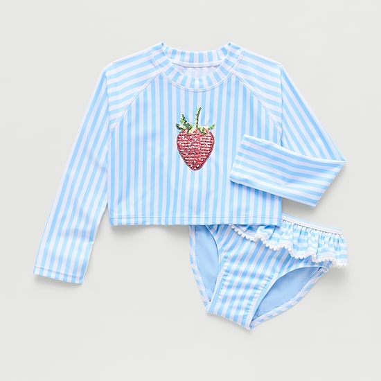 Okie Dokie Toddler & Little Girls UV Protection Striped 2-pc. Rash Guard Set