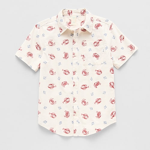 Thereabouts Little & Big Kid Boys Short Sleeve Regular Fit Button-Down Shirt, Small (8), Beige
