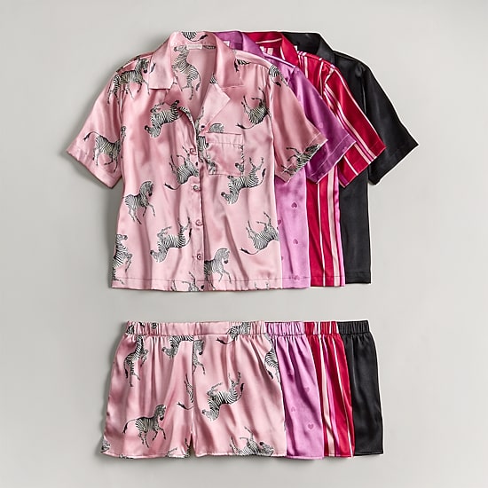 Ambrielle Womens Satin Short Sleeve 2-pc. Pajama Set