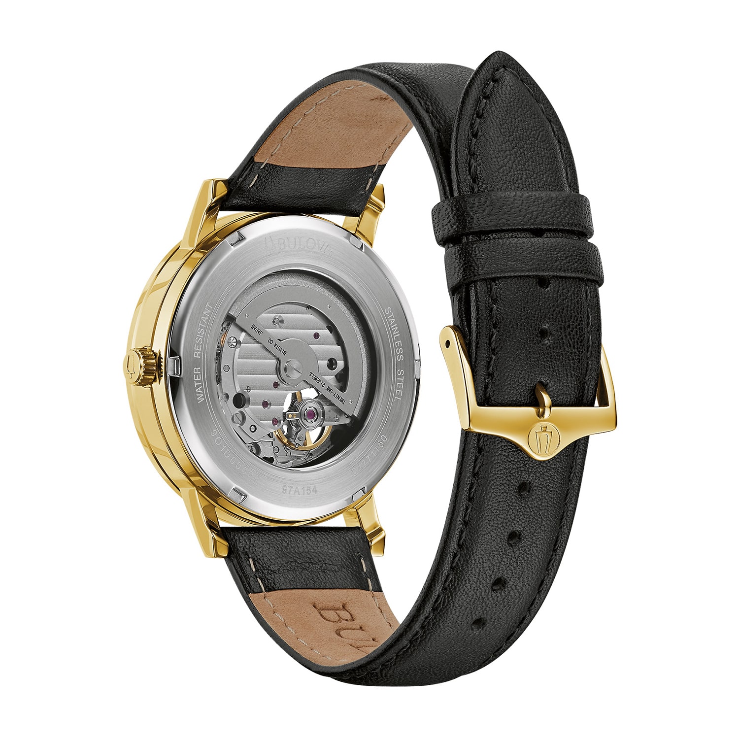 Bulova American Clipper Mens Black Leather Strap Watch 97a154