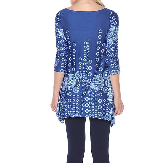 White Mark Womens Round Neck 3/4 Sleeve Tunic Top