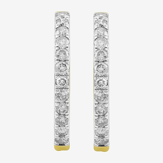 (I, I2) Womens 1 CT. T.W. Lab Grown White Diamond 10K Gold 22.5mm Circle Hoop Earrings