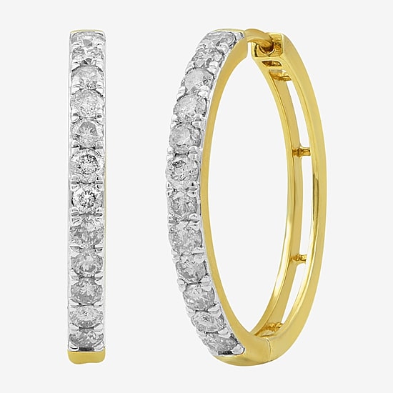 (I, I2) Womens 1 CT. T.W. Lab Grown White Diamond 10K Gold 22.5mm Circle Hoop Earrings