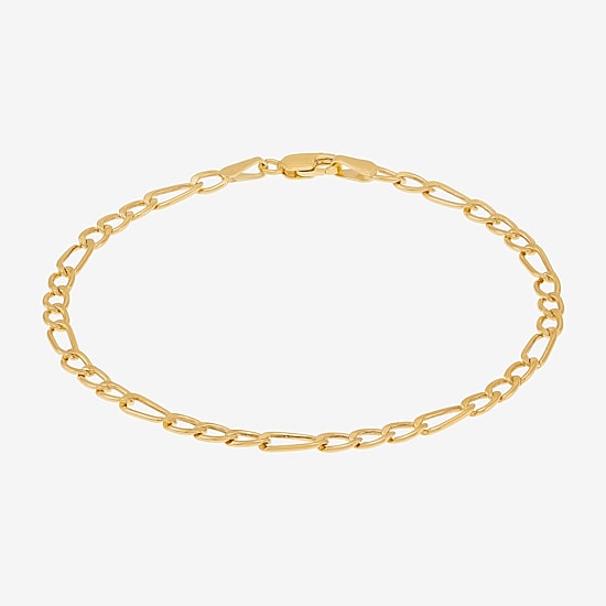 Bonded Brilliance Womens 14K Gold Bonded With Sterling Silver 7.5 Inch Solid Figaro Chain Bracelet