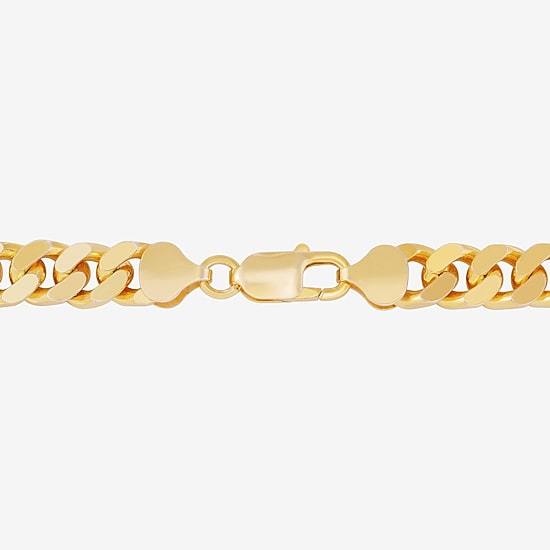 Mens 24K Gold Over Silver 8 1/2 Inch Solid Curb Chain Bracelet