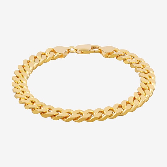 Mens 24K Gold Over Silver 8 1/2 Inch Solid Curb Chain Bracelet