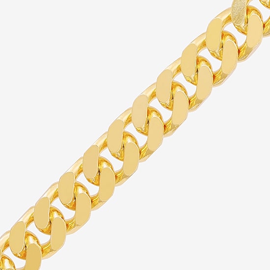 Mens 24K Gold Over Silver 8 1/2 Inch Solid Curb Chain Bracelet