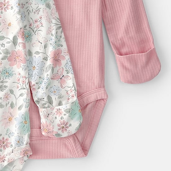 Carter's Purelysoft Baby Girls Round Neck Long Sleeve 2-pc. Bodysuit
