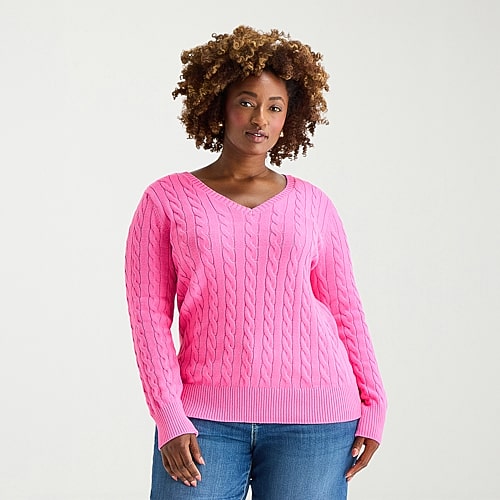 St. John's Bay Plus Womens Crew Neck Adaptive Long Sleeve Easy-on + Easy-off Pullover Sweater In Pattern
