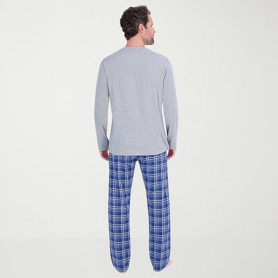 Hanes Mens Crew Neck Long Sleeve 2-pc. Pajama Set