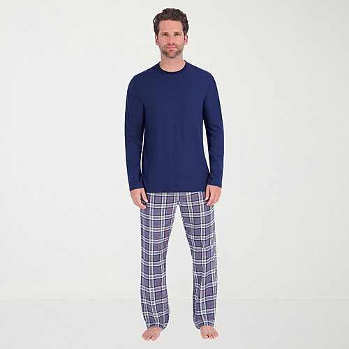 Hanes Mens Crew Neck Long Sleeve 2-pc. Pajama Set In Blue