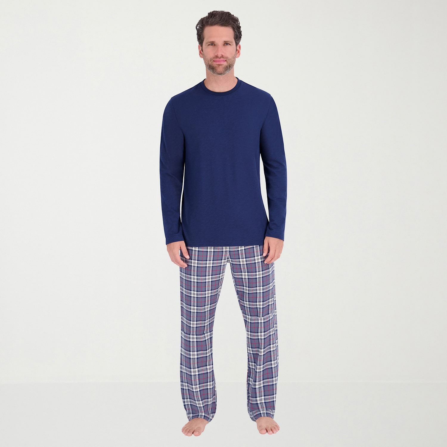 Hanes Mens Crew Neck Long Sleeve 2-pc. Pajama Set