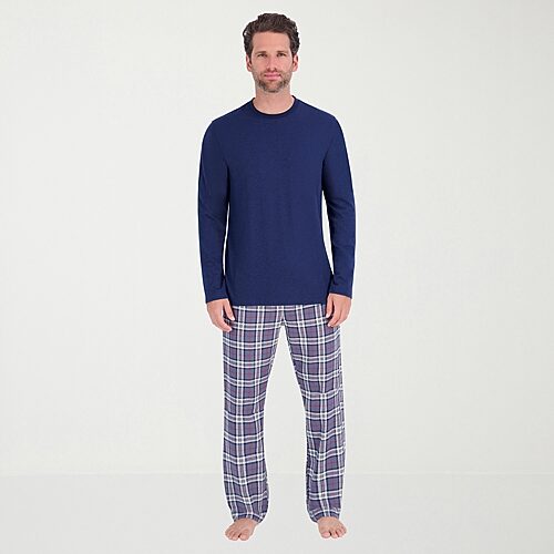 Hanes Mens Crew Neck Long Sleeve 2-pc. Pajama Set In Blue