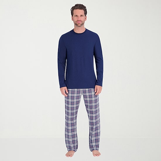 Hanes Mens Crew Neck Long Sleeve 2-pc. Pajama Set