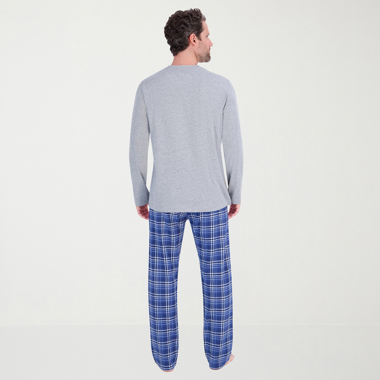 Hanes Mens Crew Neck Long Sleeve 2-pc. Pajama Set