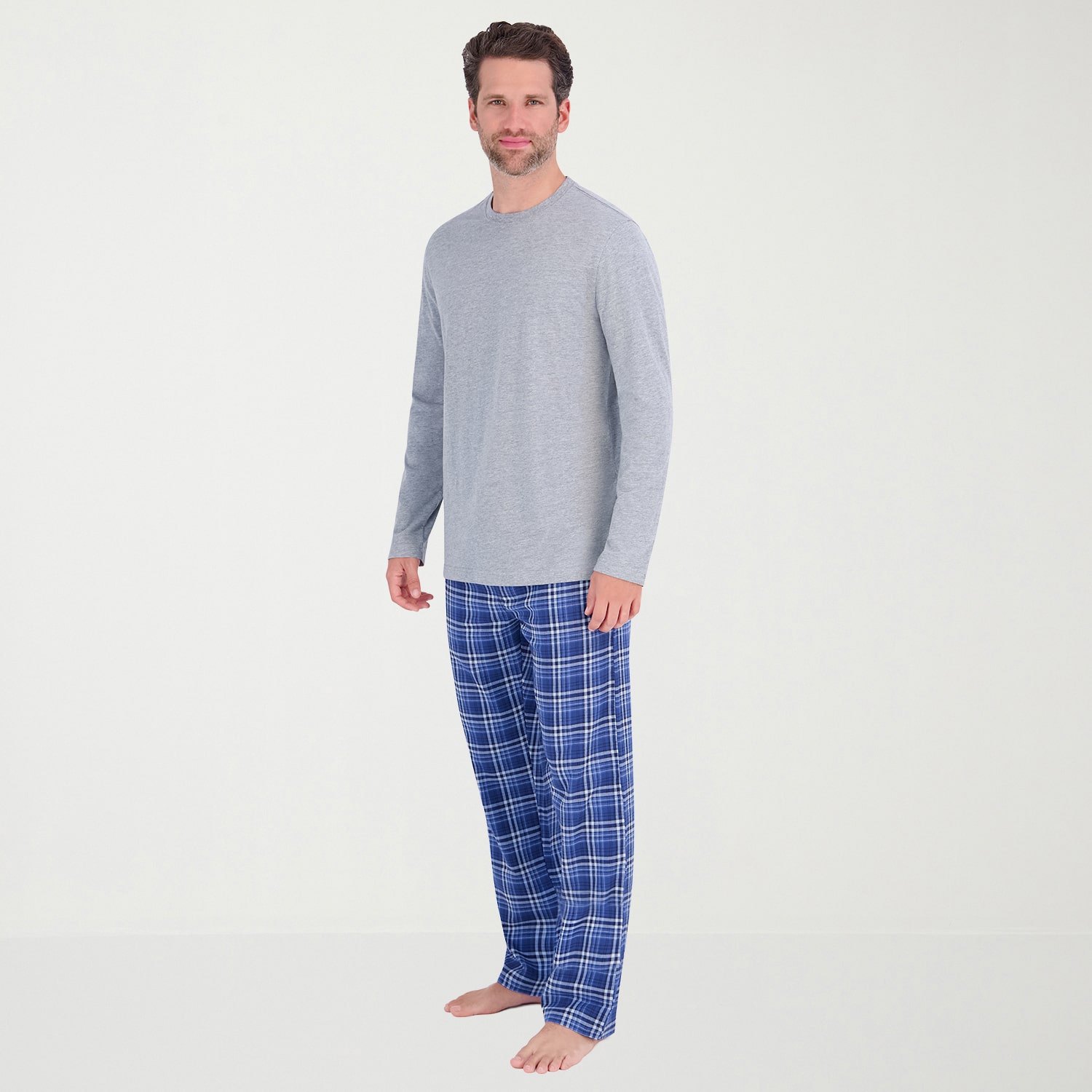 Hanes Mens Crew Neck Long Sleeve 2-pc. Pajama Set