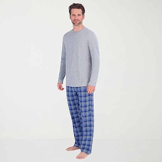 Hanes Mens Crew Neck Long Sleeve 2-pc. Pajama Set