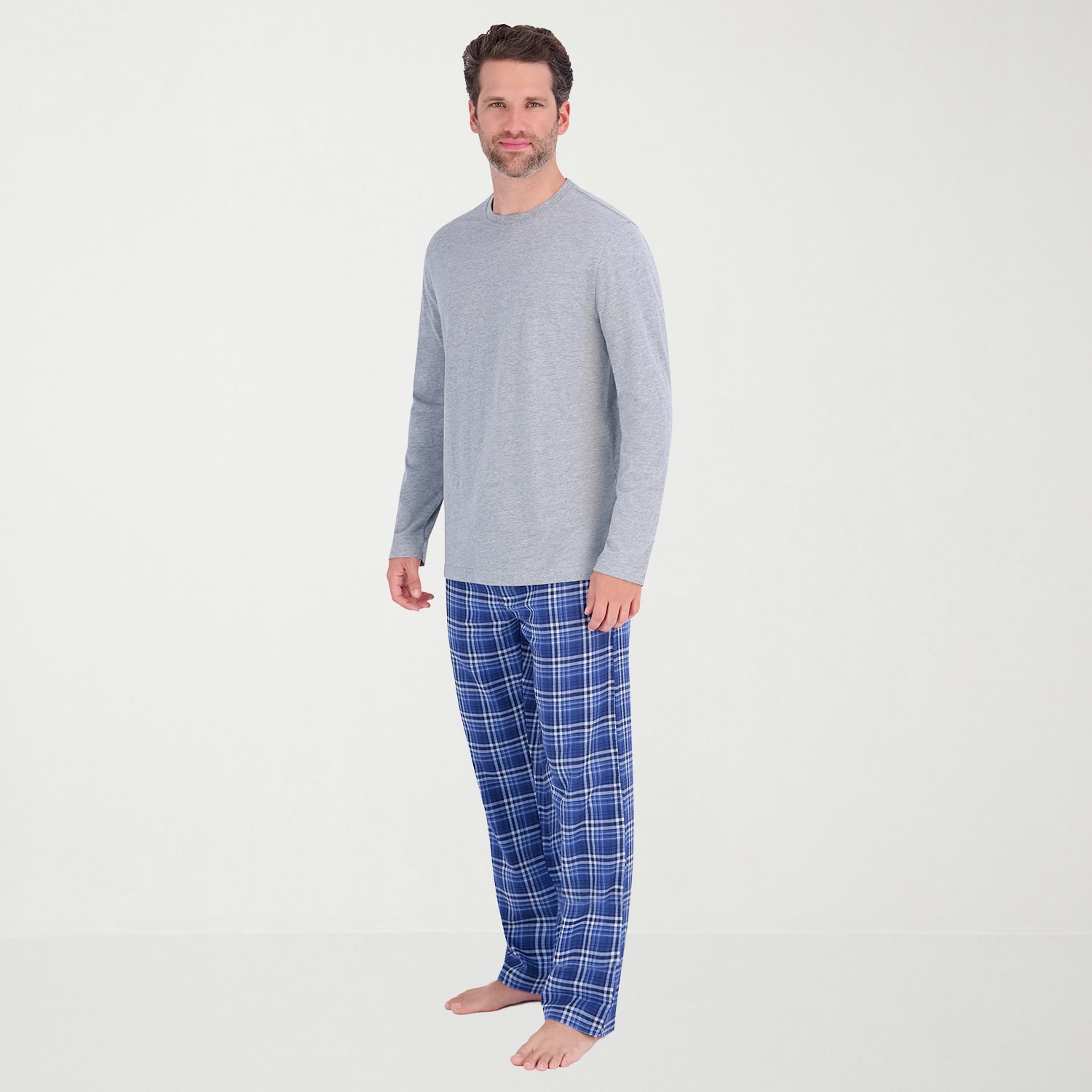 Hanes Mens Crew Neck Long Sleeve 2-pc. Pajama Set