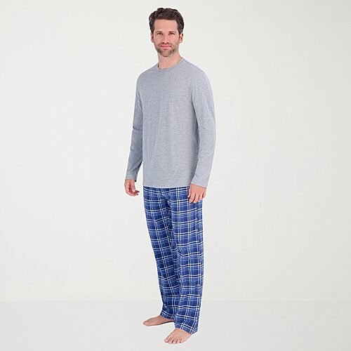 Hanes Mens Crew Neck Long Sleeve 2-pc. Pajama Set In Gray