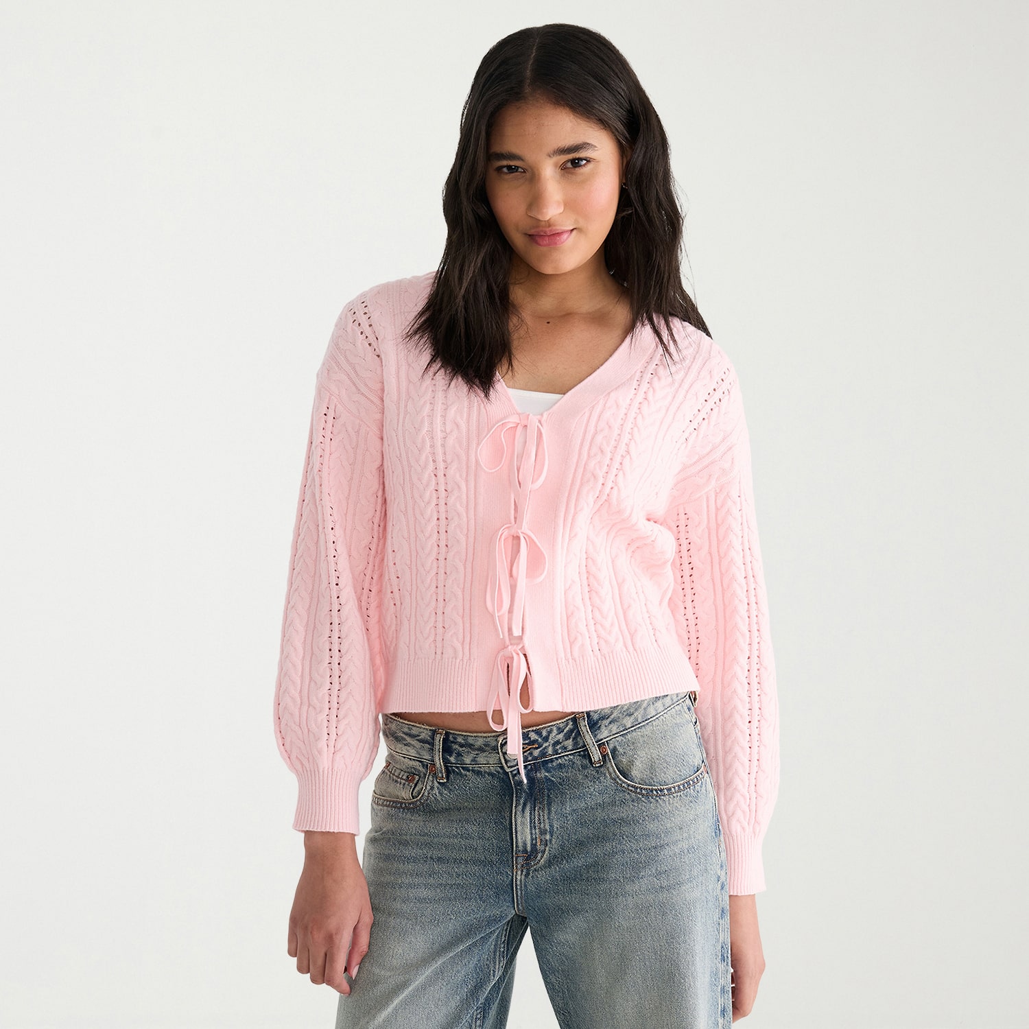 AEROPOSTALE Womens V Neck Long Sleeve Tie Cardigan