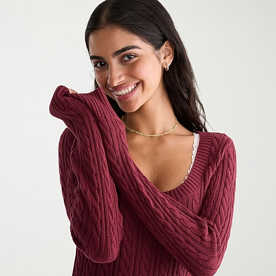 AEROPOSTALE Juniors Womens U Neck Long Sleeve Pullover Sweater