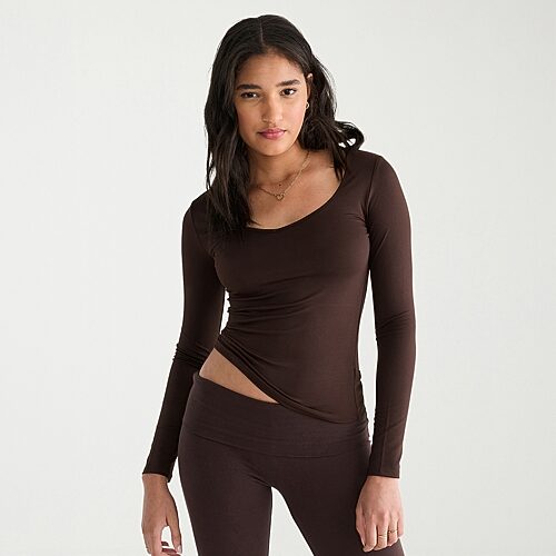 Aéropostale Womens Juniors Sweetheart Neck Long Sleeve T-shirt In Brown