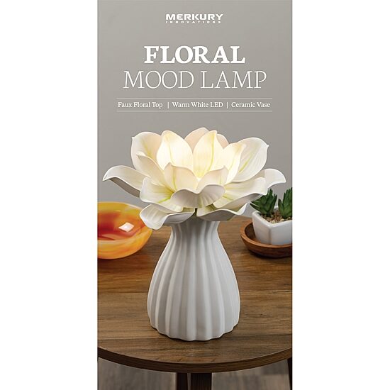 Merkury Innovations Faux Flower Warm White Led Ceramic Base Battery Powered Ceramic Table Lamp
