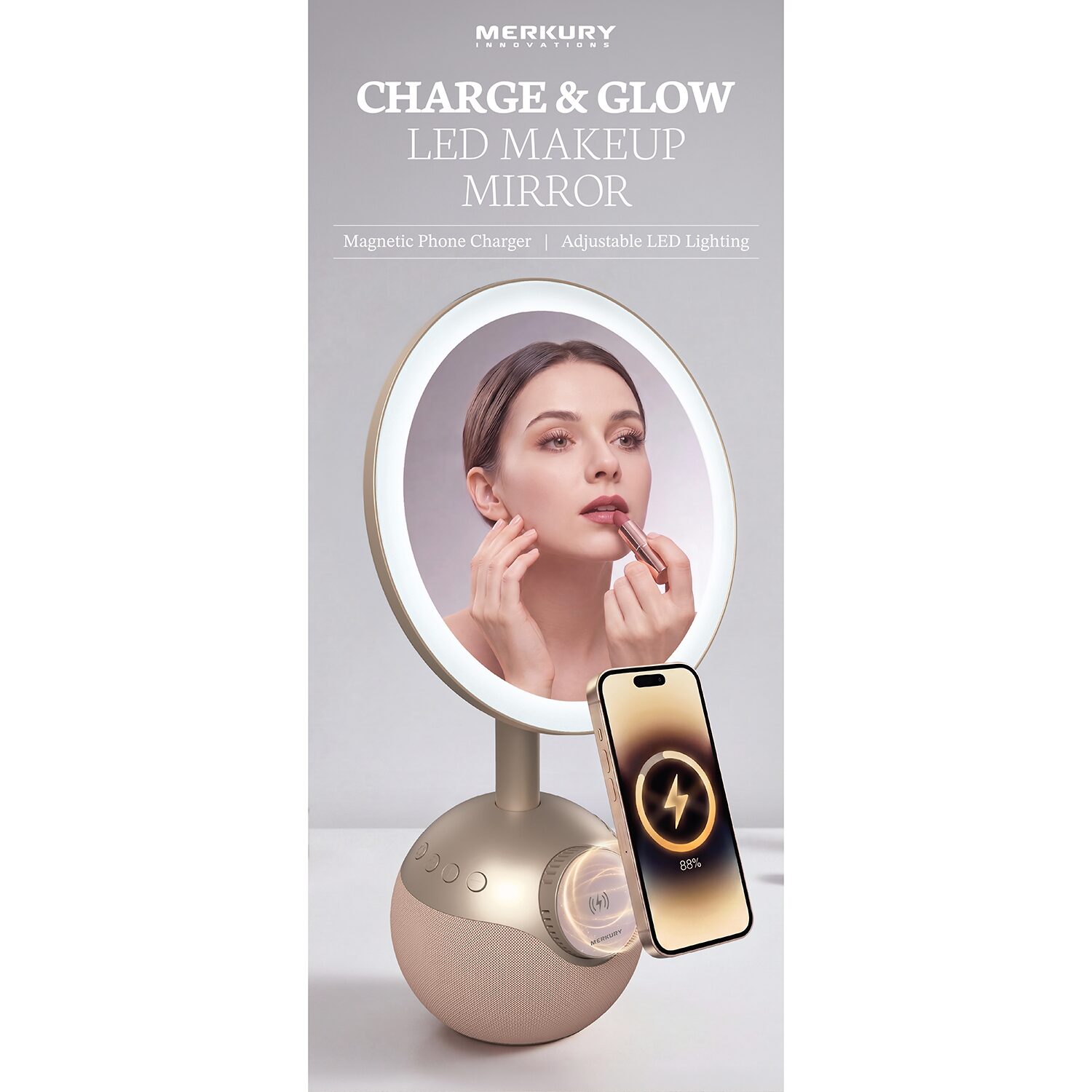 Merkury Innovations Led Wireless Charger Magsafe Usb Powered Makeup Mirror